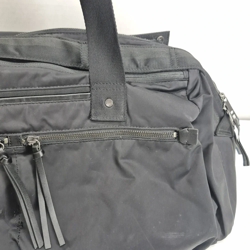 Lululemon Keep It Classy Duffel Bag Black Nylon Gym Weekender Blue Paisley